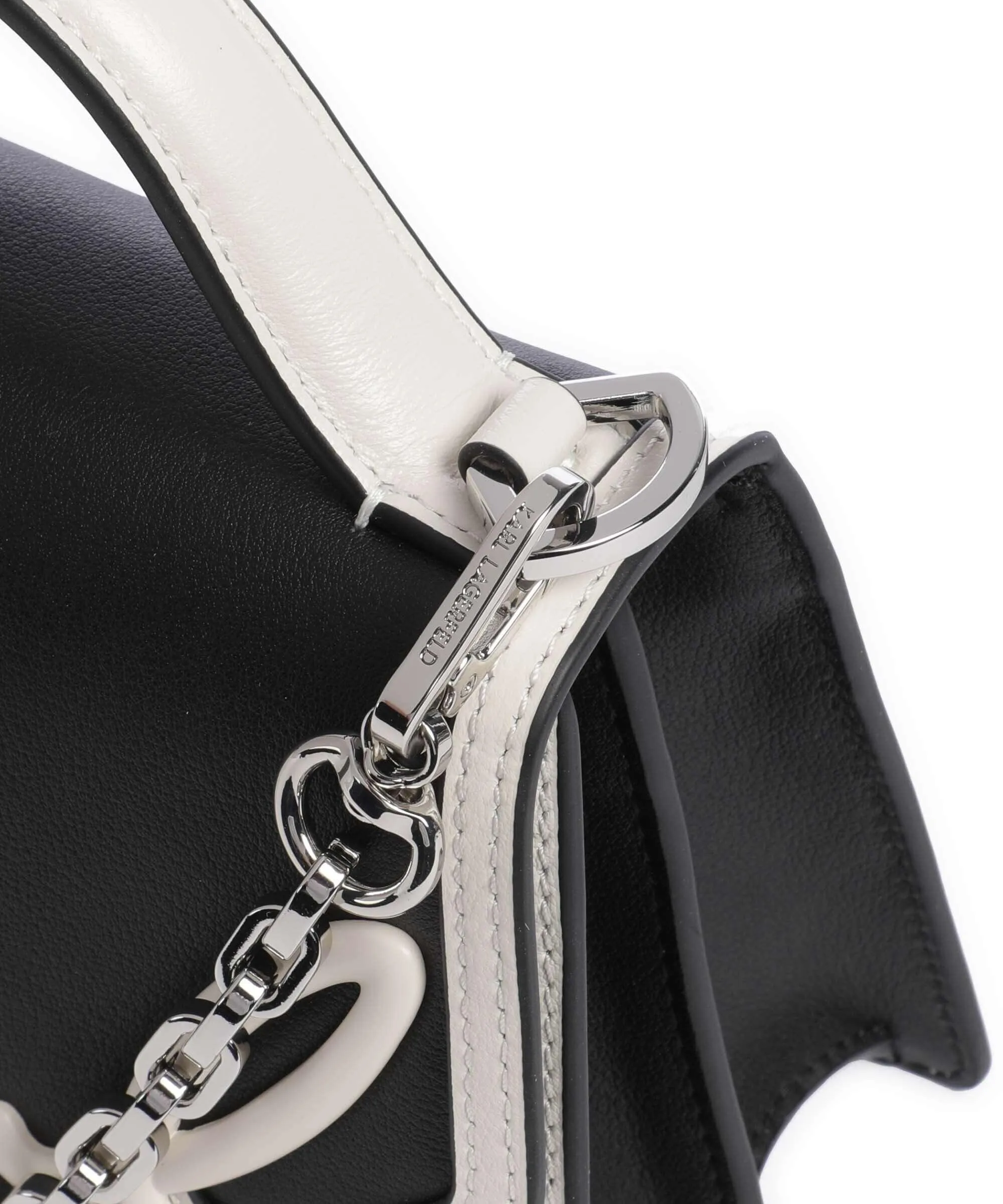  Karl Lagerfeld K/Signature 2.0 Small Borsa a mano pelle di vacchetta finemente grana nero/bianco  