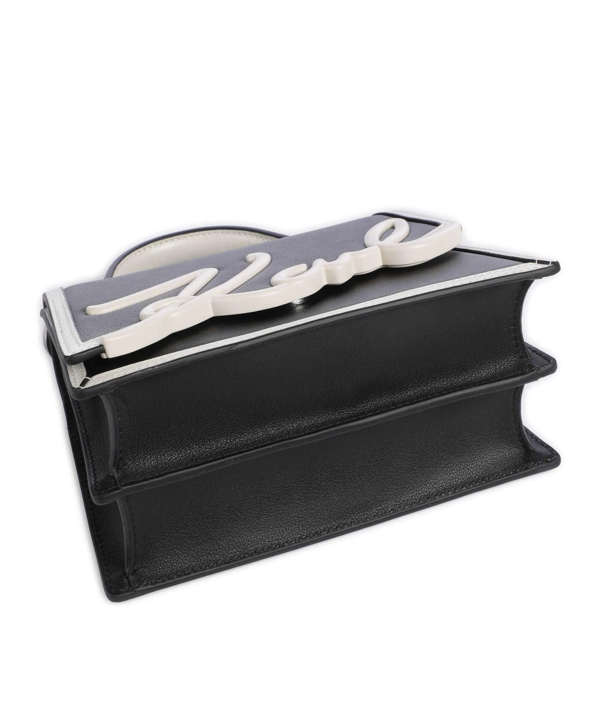  Karl Lagerfeld K/Signature 2.0 Small Borsa a mano pelle di vacchetta finemente grana nero/bianco  