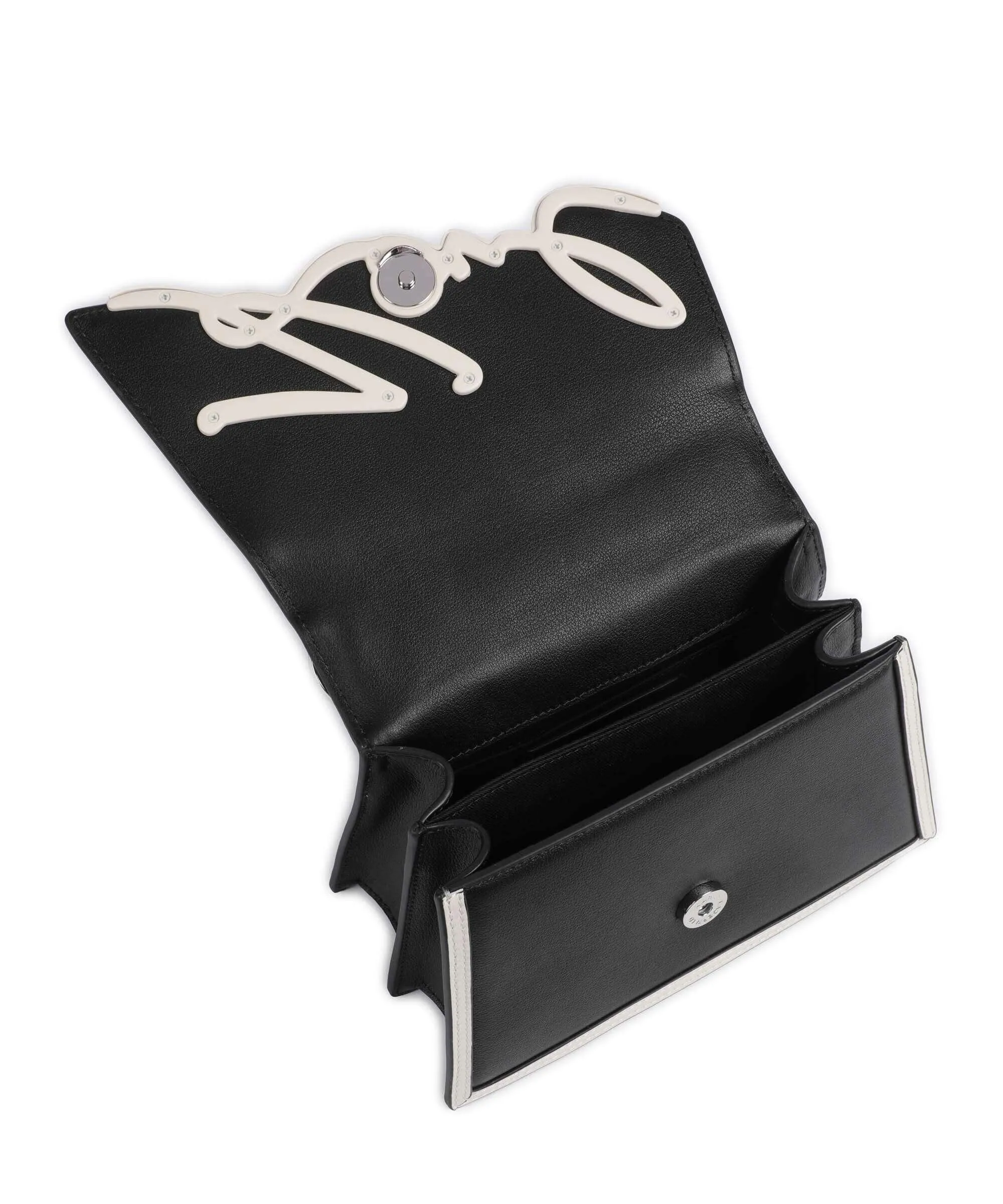  Karl Lagerfeld K/Signature 2.0 Small Borsa a mano pelle di vacchetta finemente grana nero/bianco  