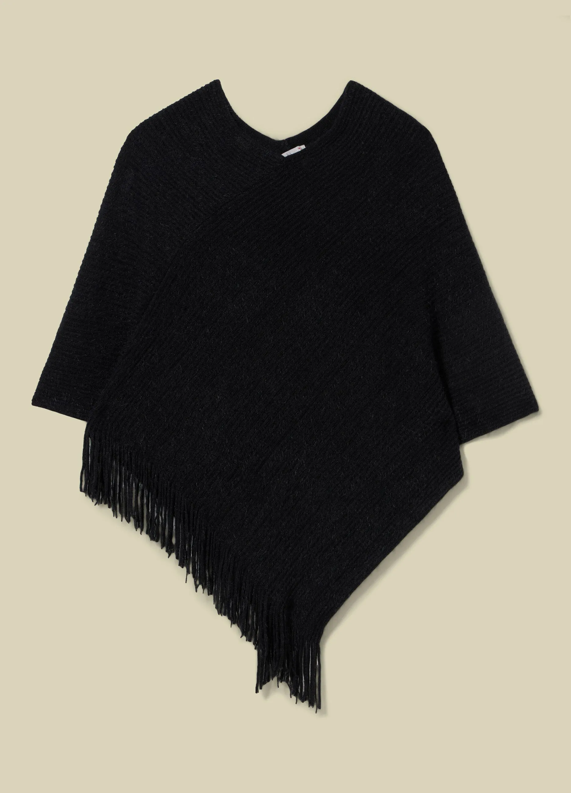 KATE MEE  Poncho tricot in costina sfrangiato donna