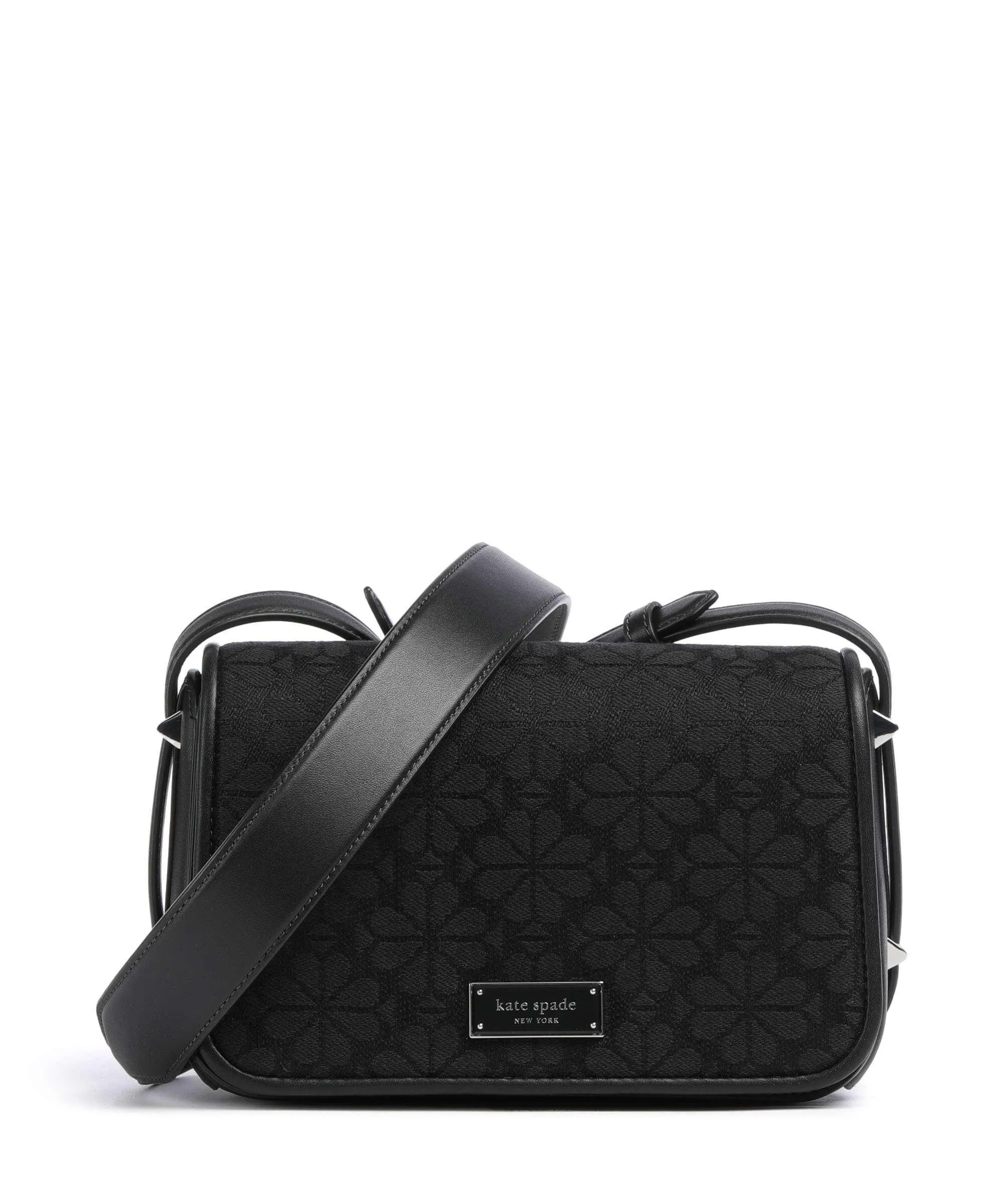  Kate Spade New York Spade Flower Jacquard Borsa a tracolla tissu, pelle di vacchetta finemente grana nero  