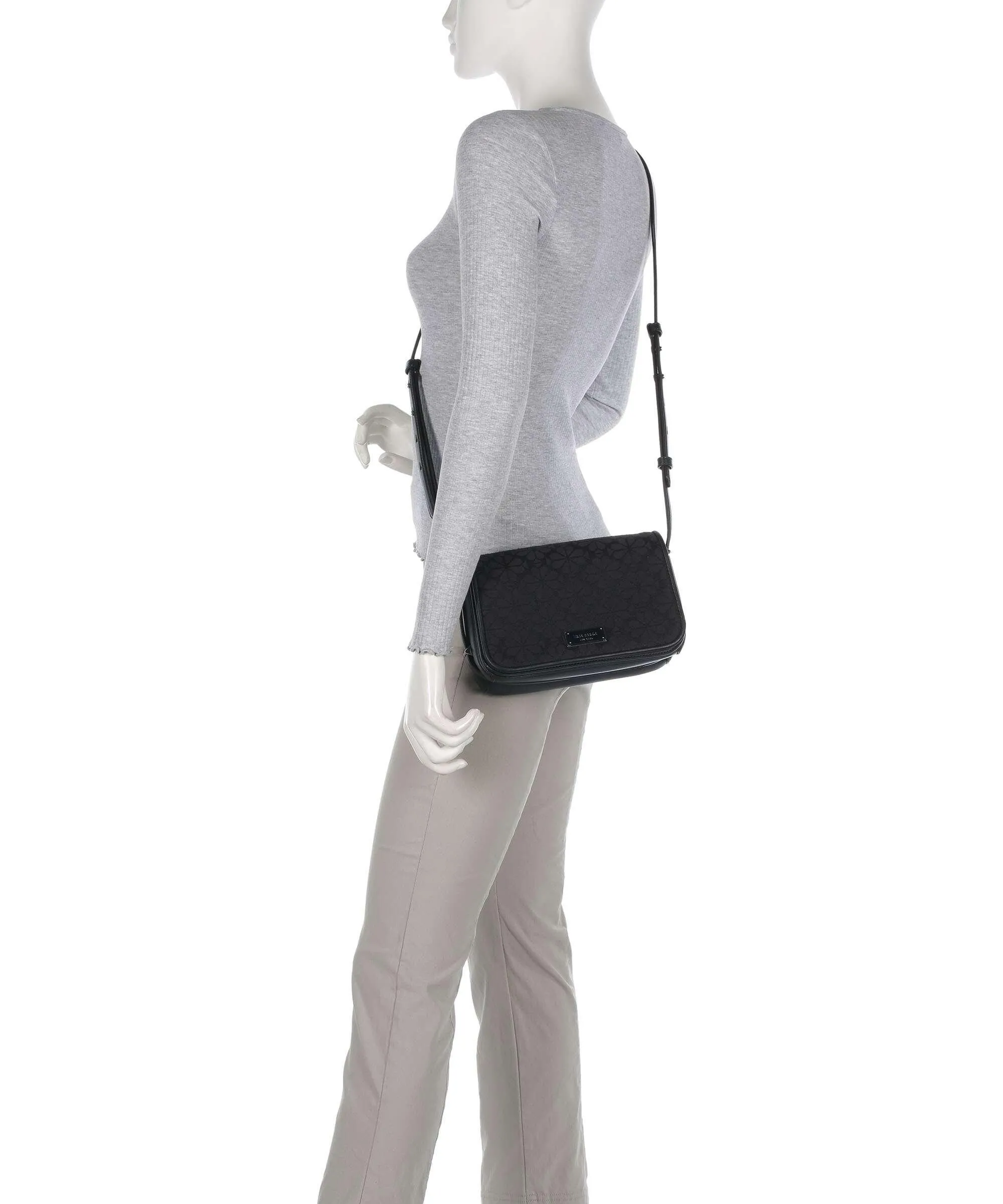  Kate Spade New York Spade Flower Jacquard Borsa a tracolla tissu, pelle di vacchetta finemente grana nero  