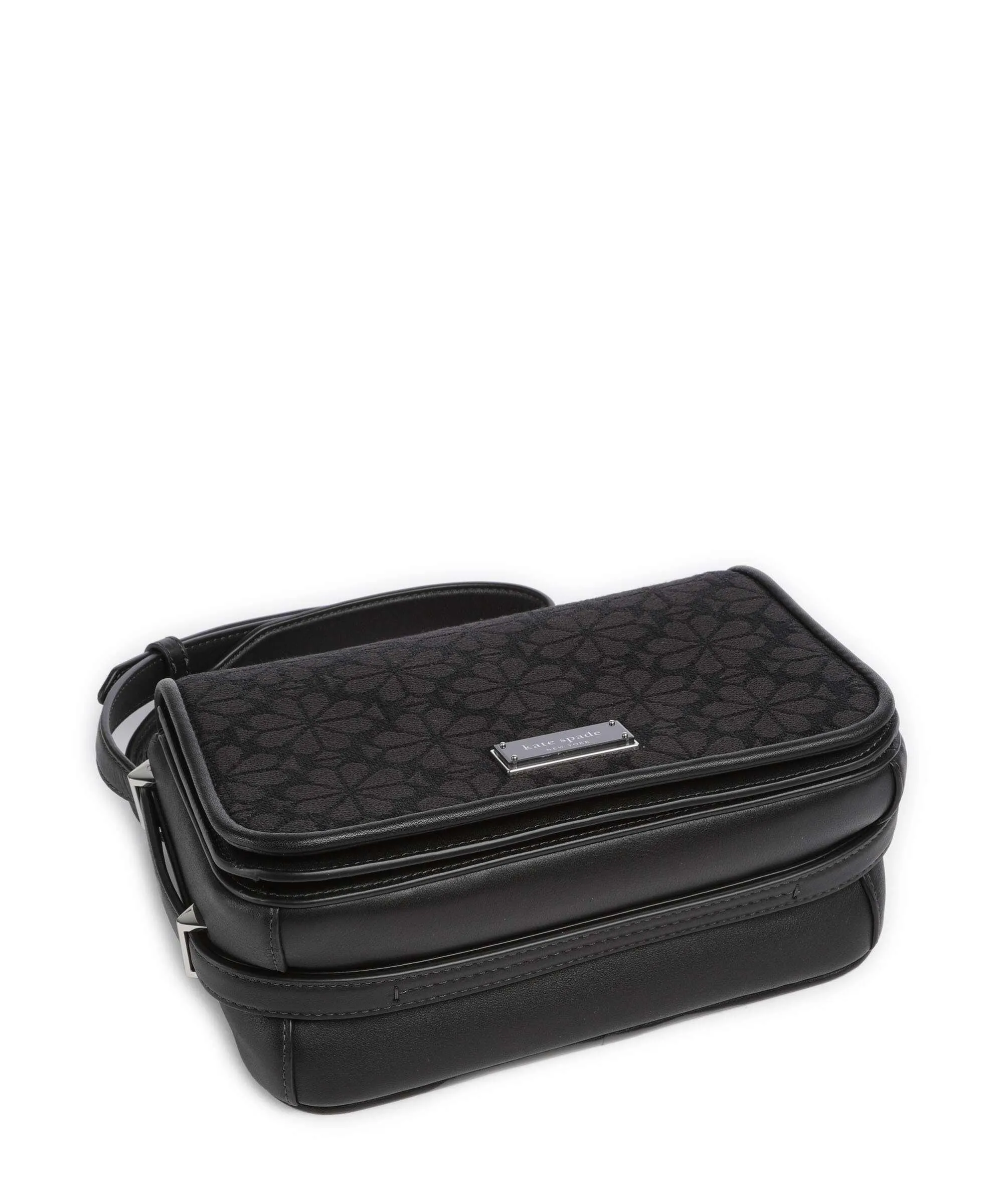  Kate Spade New York Spade Flower Jacquard Borsa a tracolla tissu, pelle di vacchetta finemente grana nero  