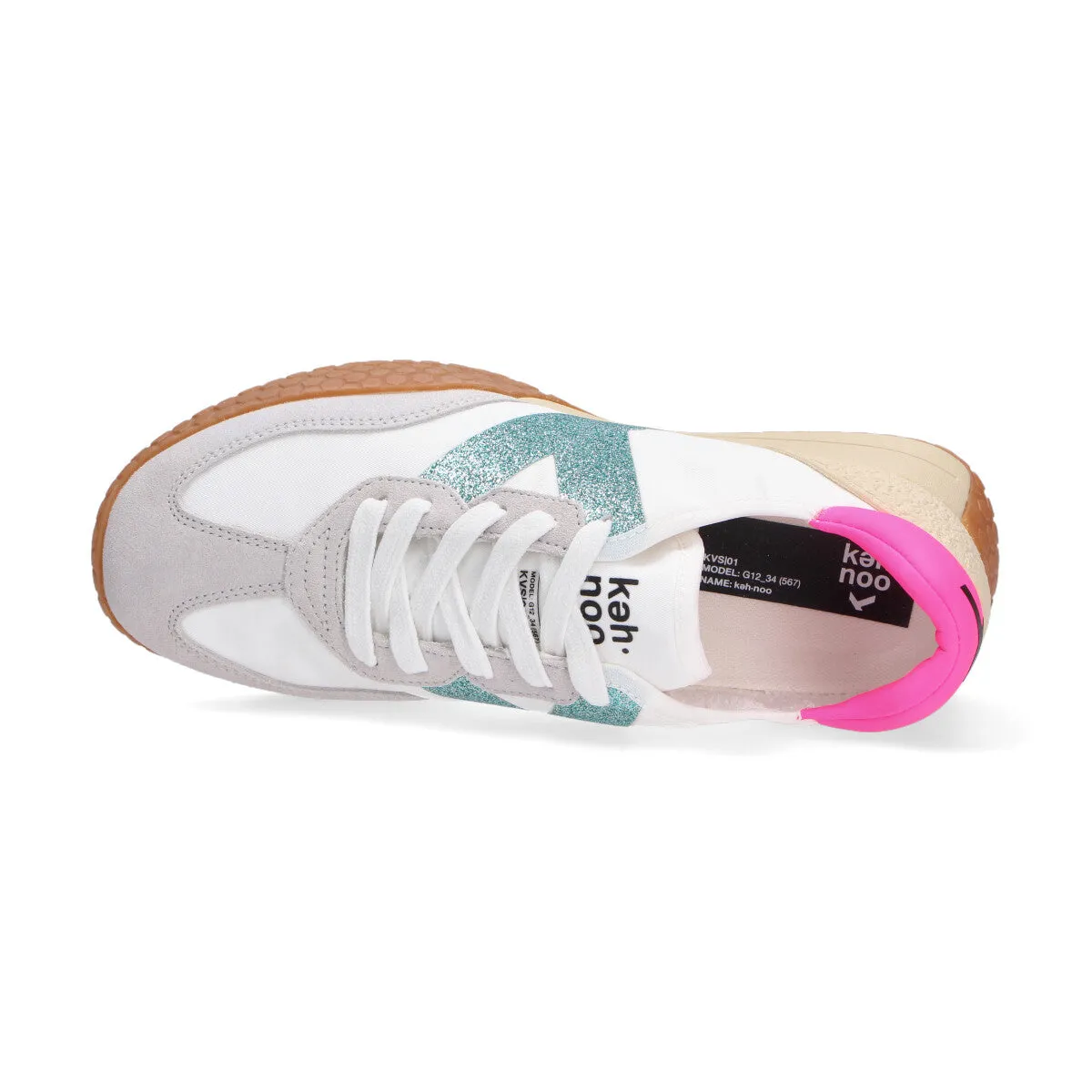 Keh-noo sneaker camoscio nylon bianco turchese
