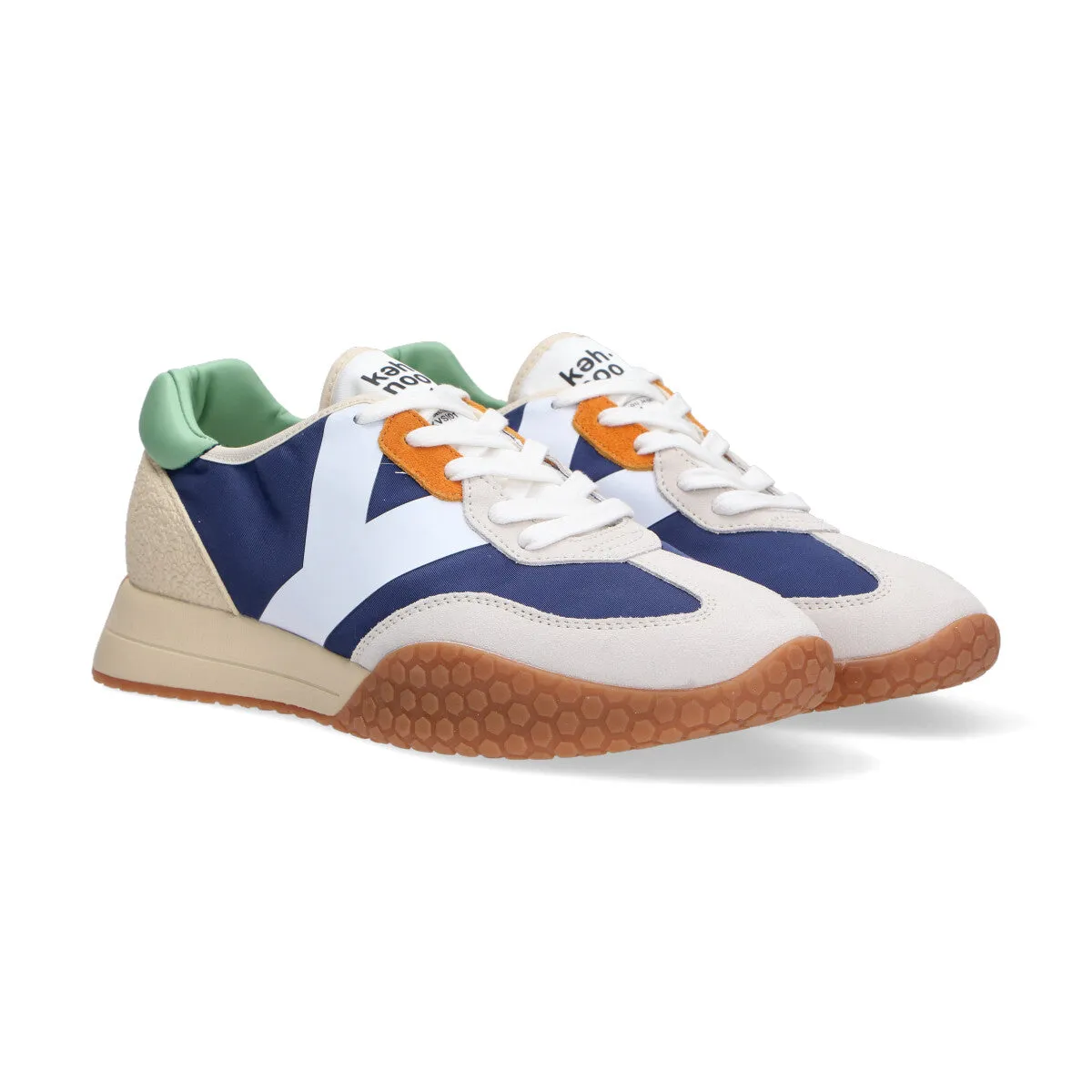 Keh-noo sneaker camoscio nylon blu beige menta