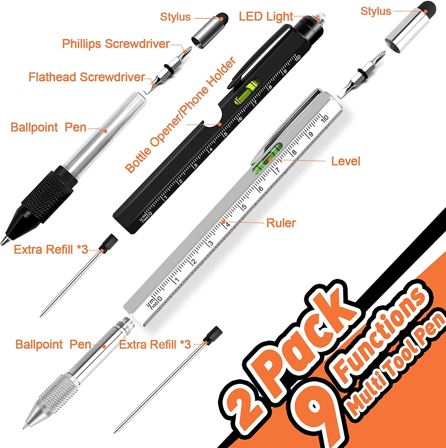 KEZKALS Penna Multifunzione 9 IN 1 Regalo Uomo, Regali Natale Uomo Originali, Idee Regalo Uomo Natale Originale, Idee Regalo Uom