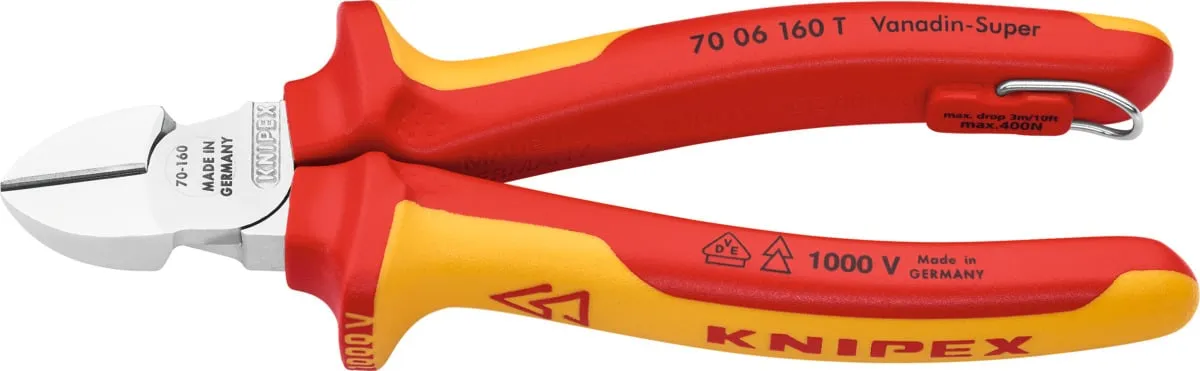 KNIPEX - Tronchese a tagliente laterale isolato secondo VDE, con occhiello di sicurezza, Lunghezza complessiva: 160 mm