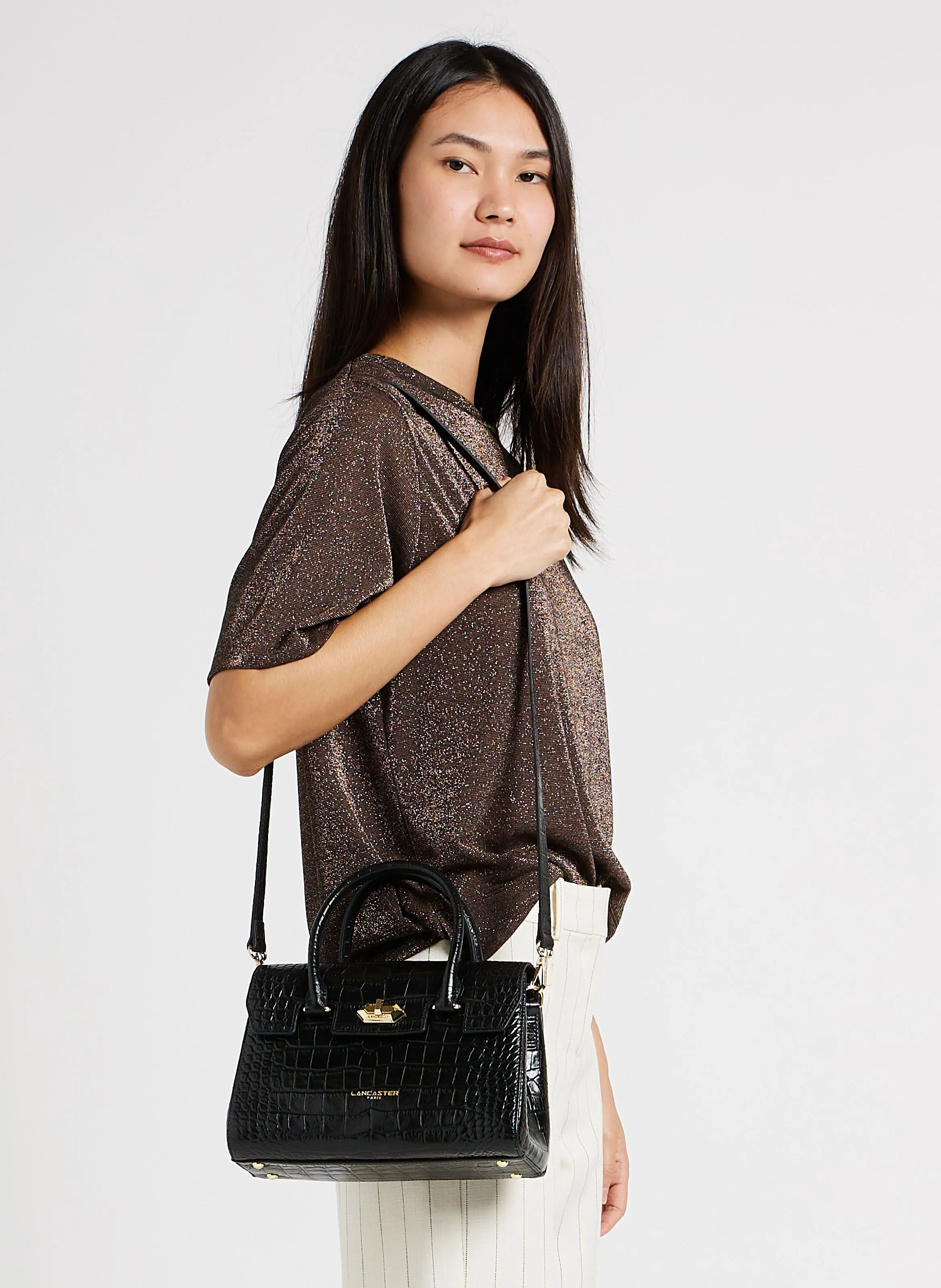  LANCASTER PARIS   EXO - Borsa tote in pelle stampata cocco | Nero