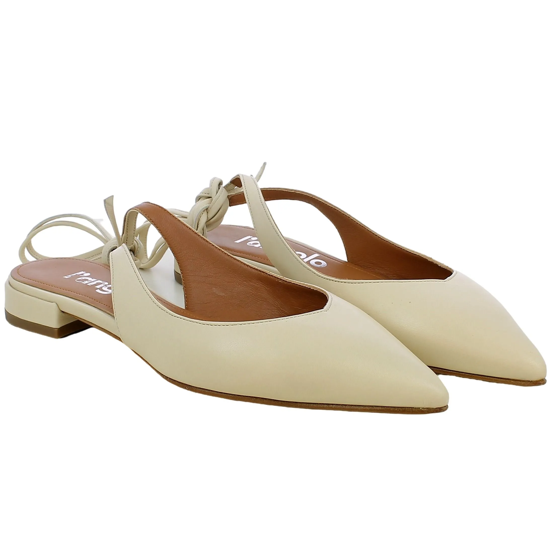 L'Angolo  Ballerina a punta Beige con Laccetti 