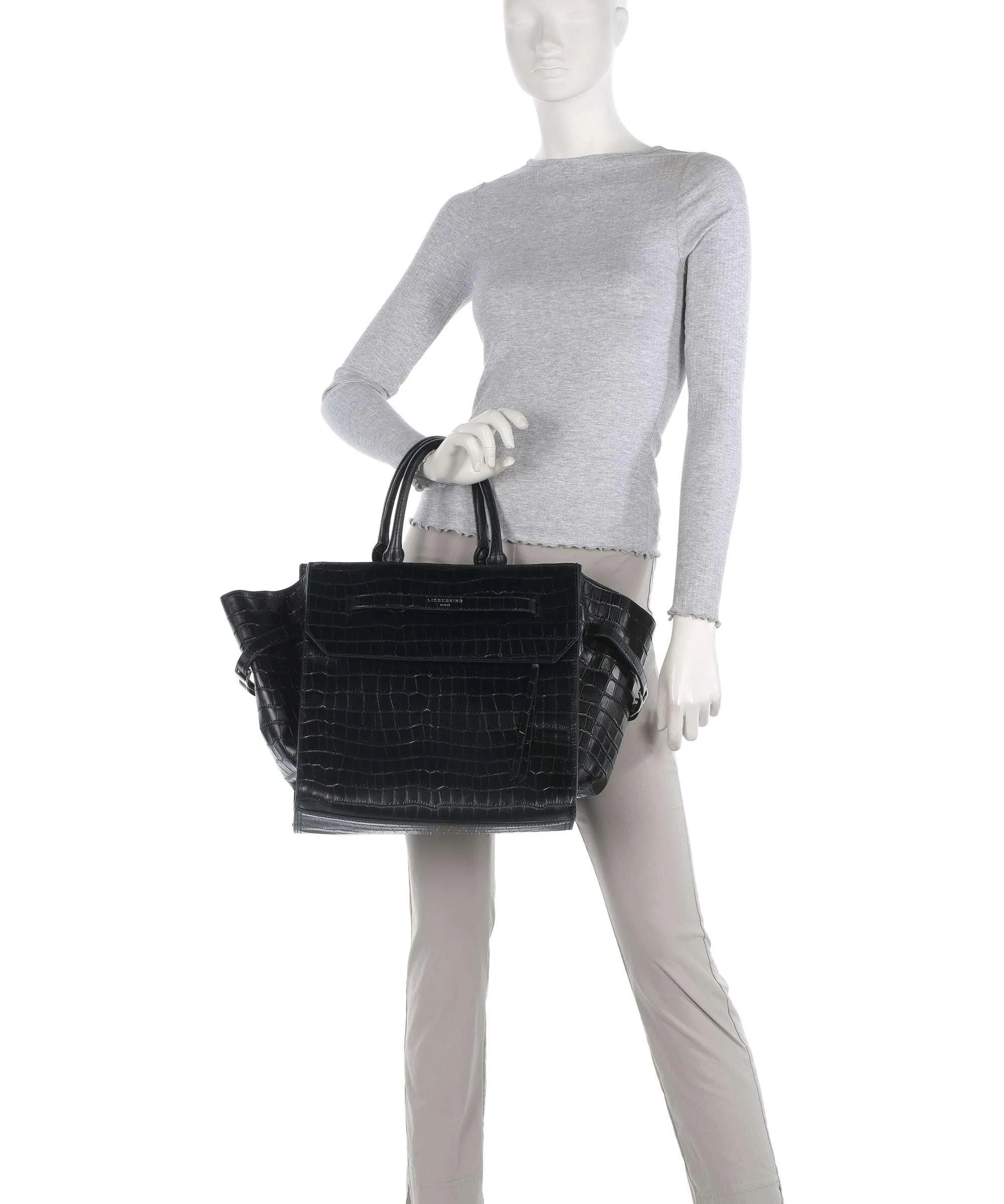  Liebeskind Lora New Croco L Borsa a mano pelle in rilievo nero  