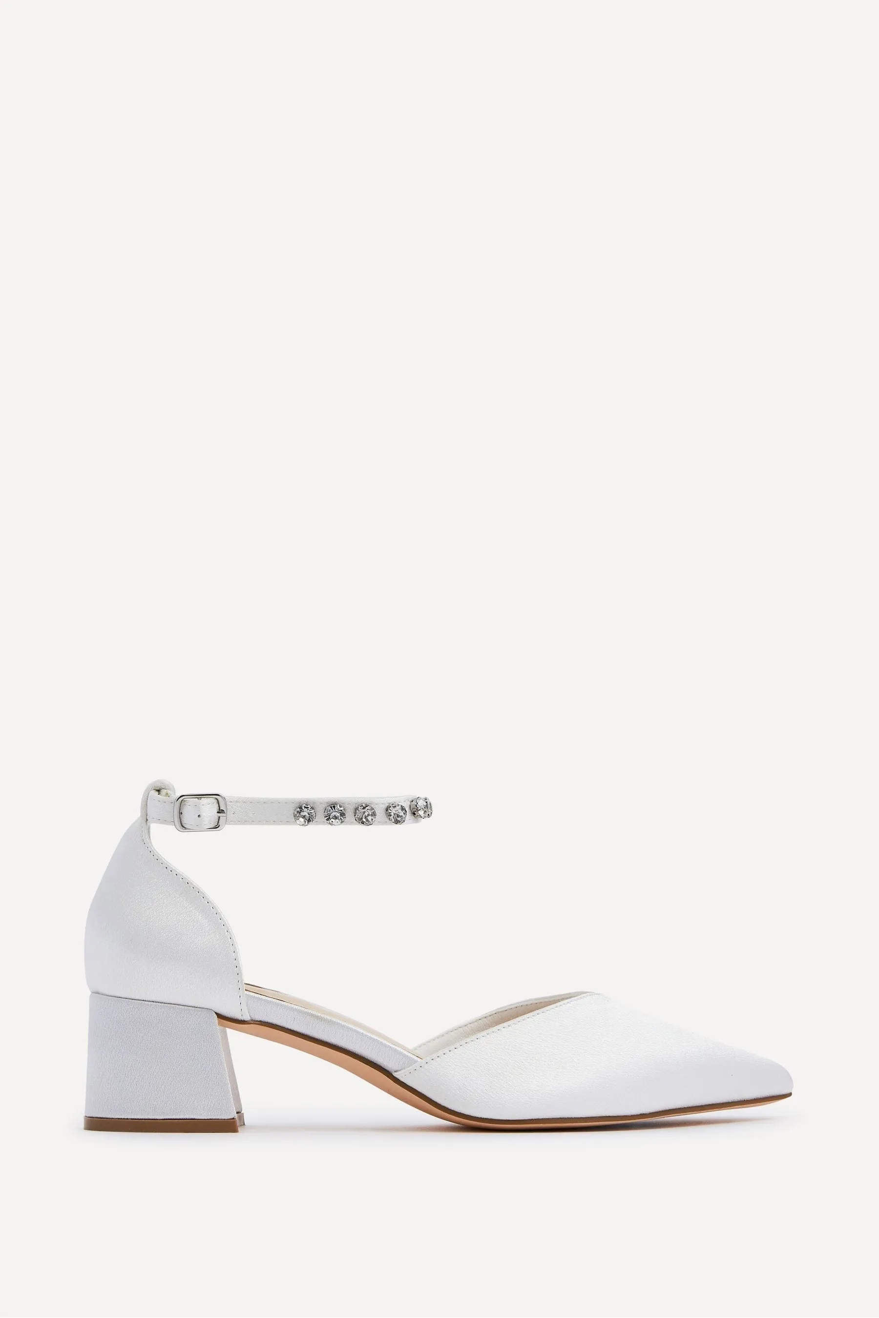 Linzi - Jordanna - Décolleté Satin avorio con tacco largo e basso con cinturino alla caviglia decorato