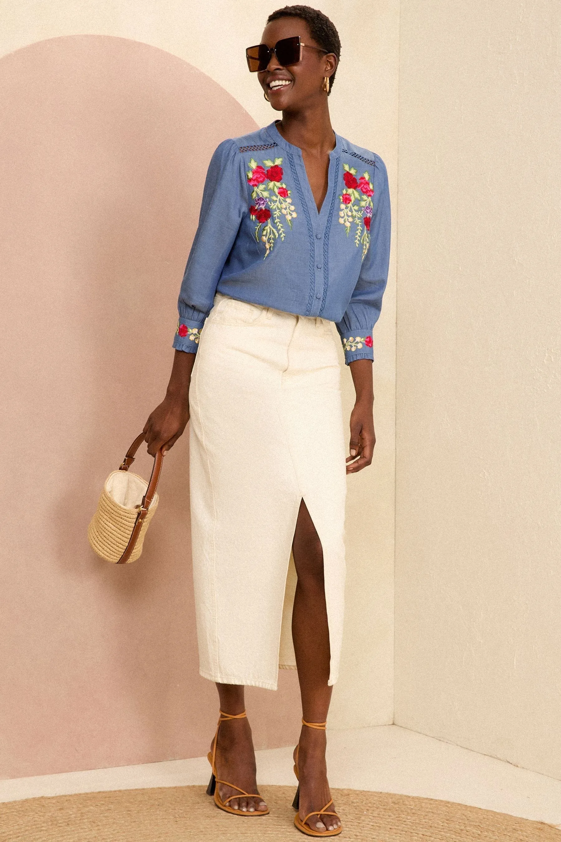 Love & Roses Scollo a V - Blusa a 3/4 con maniche Con bottoni a 10/11