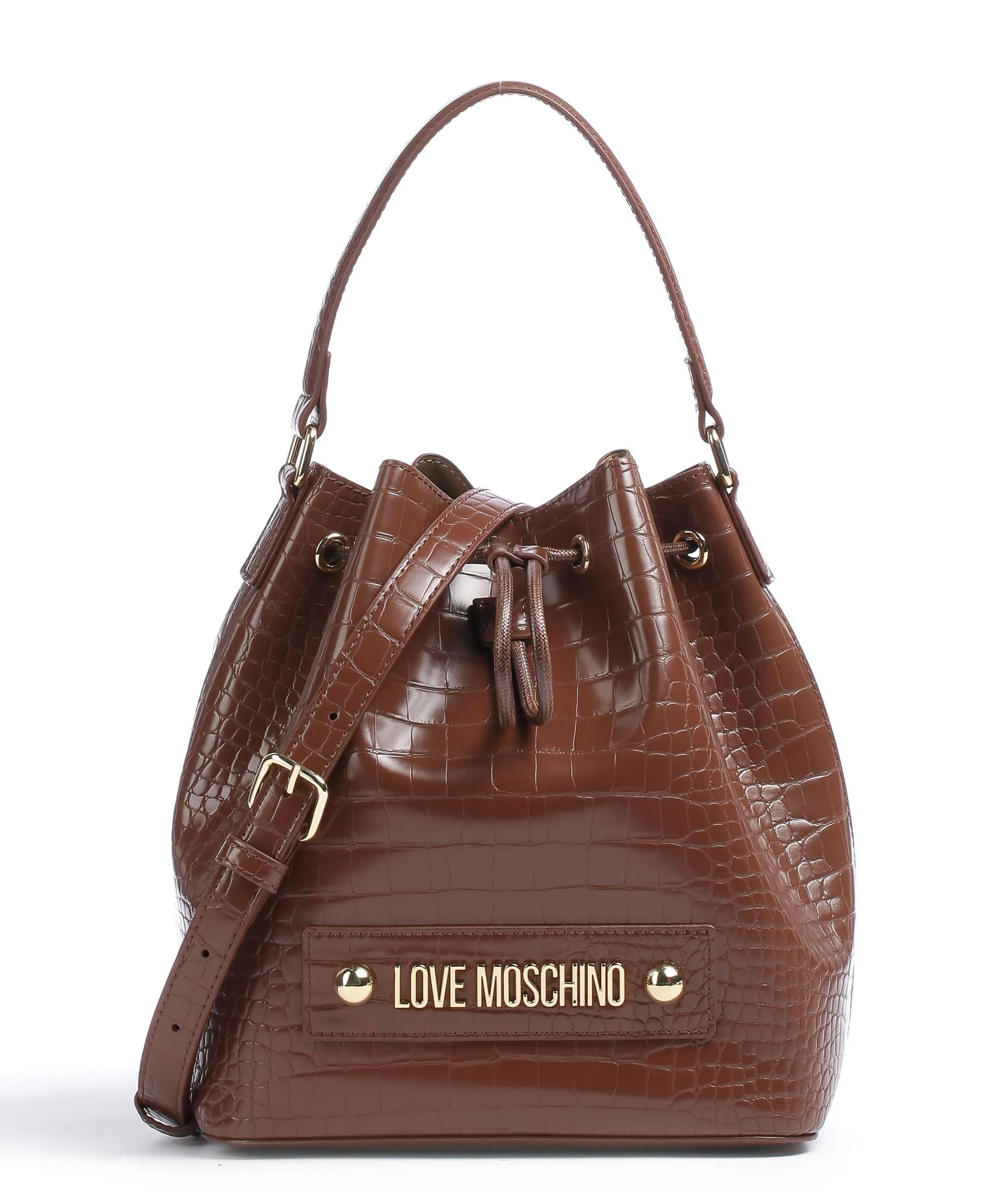  Love Moschino Big Logo Croco Borsa a secchiello pelle sintetica marrone  
