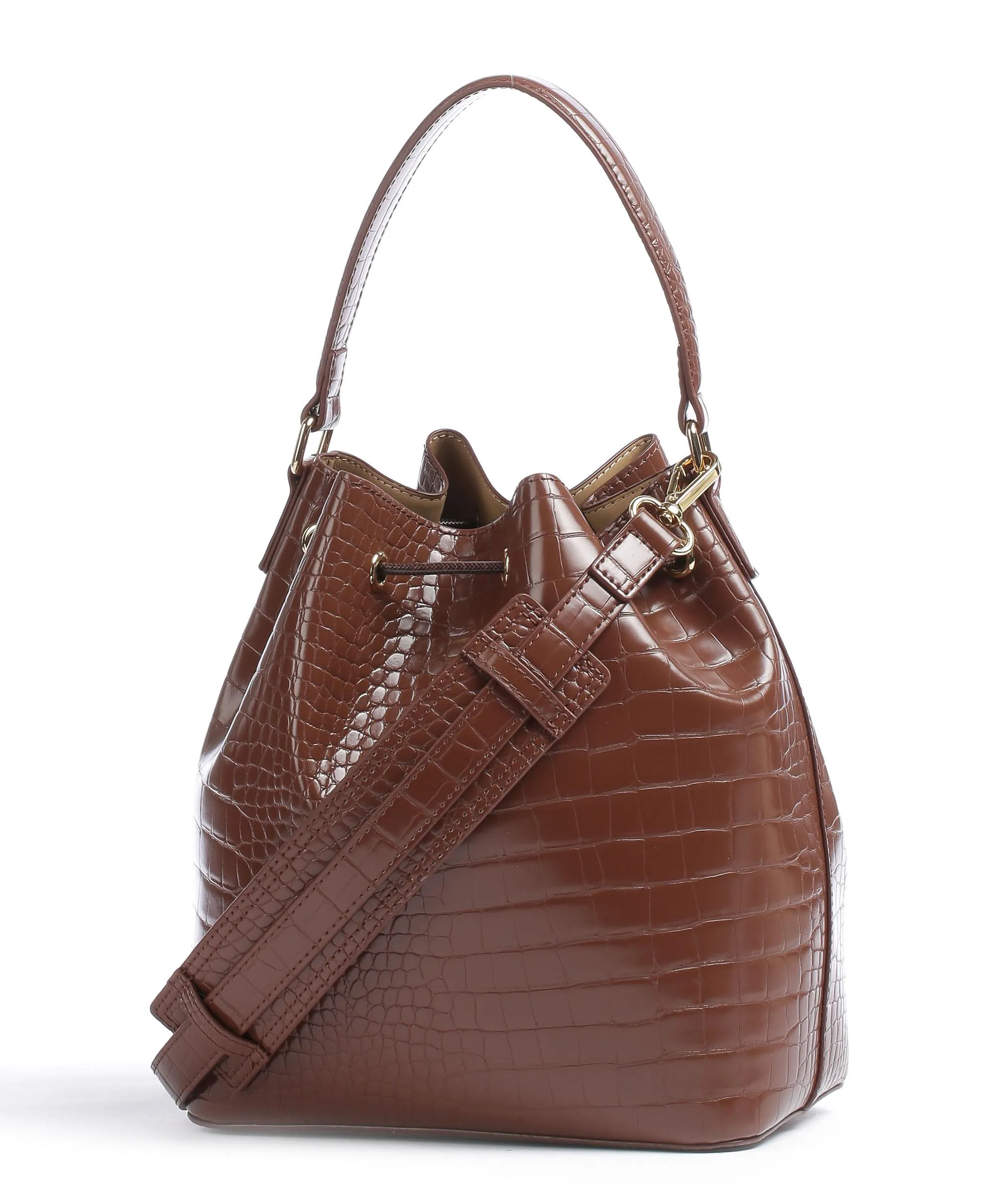  Love Moschino Big Logo Croco Borsa a secchiello pelle sintetica marrone  