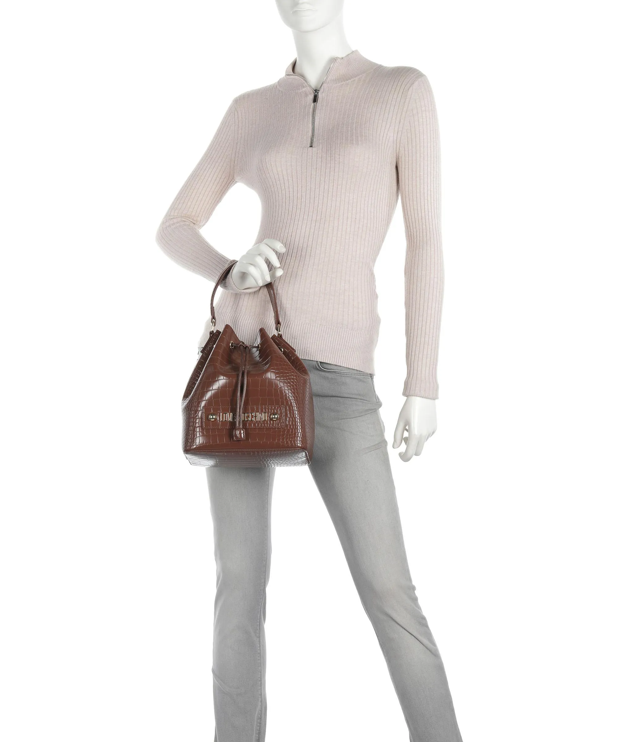  Love Moschino Big Logo Croco Borsa a secchiello pelle sintetica marrone  