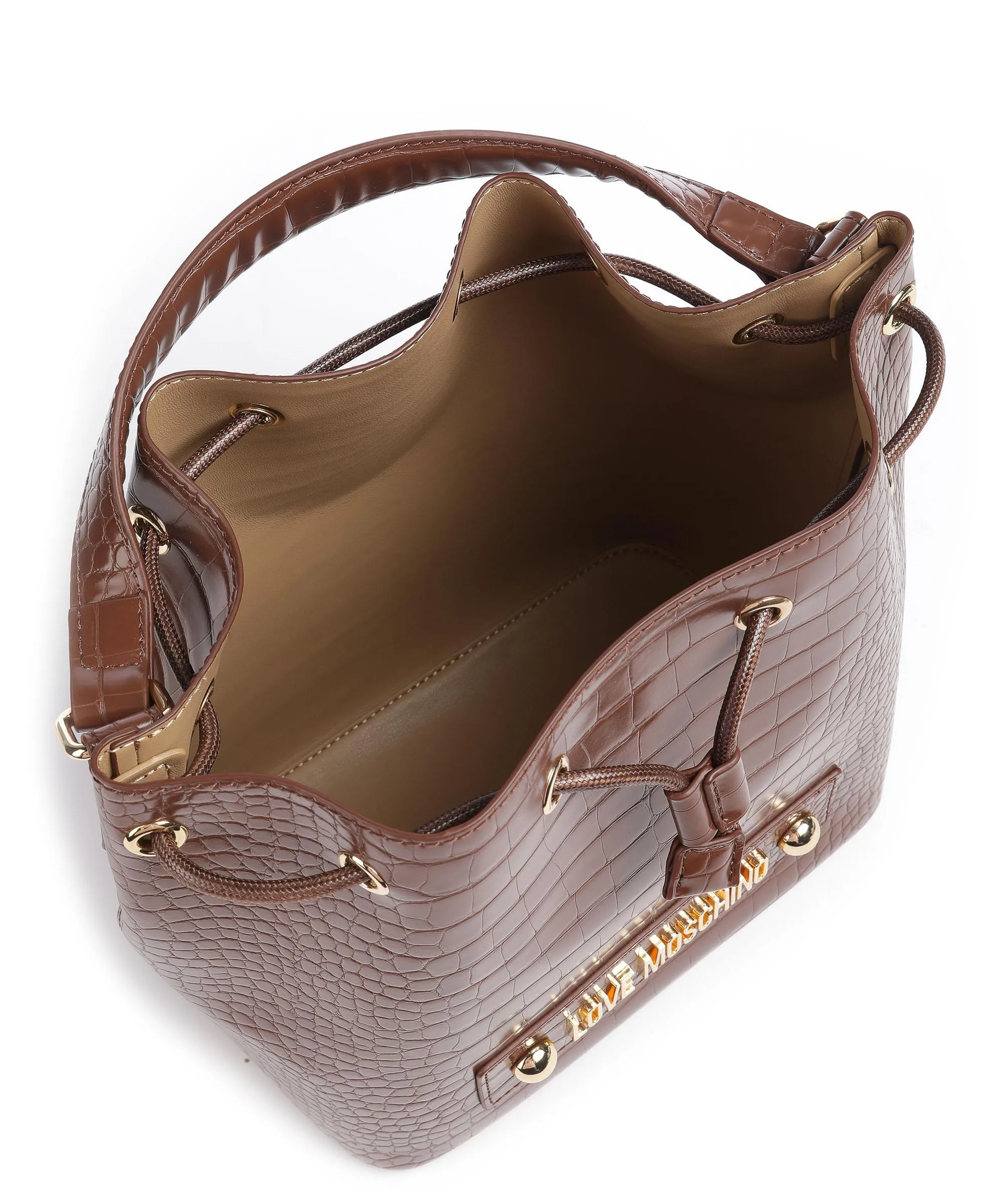  Love Moschino Big Logo Croco Borsa a secchiello pelle sintetica marrone  