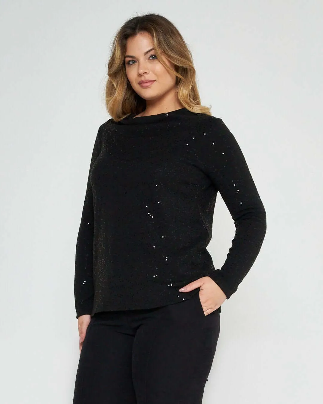 Maglia con paillettes NERO