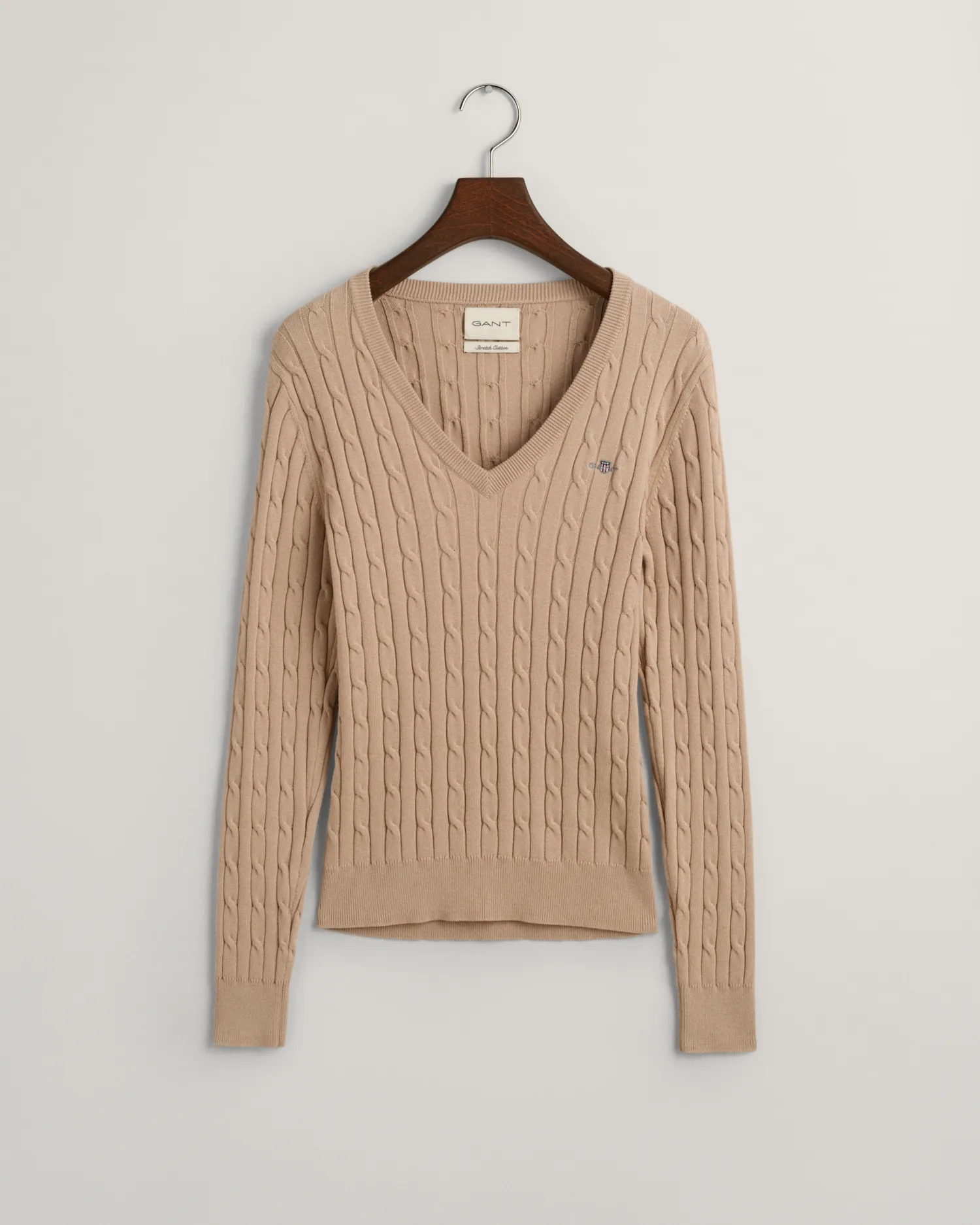 Maglia con scollo a V in cotone elasticizzato a trecce