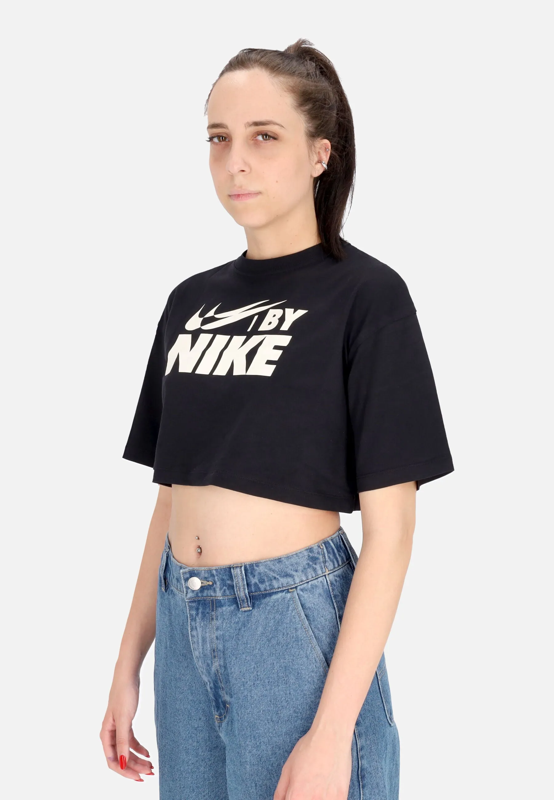 Maglietta Corta Donna W Sportswear Swoosh Big Logo Crop Tee Black/sail