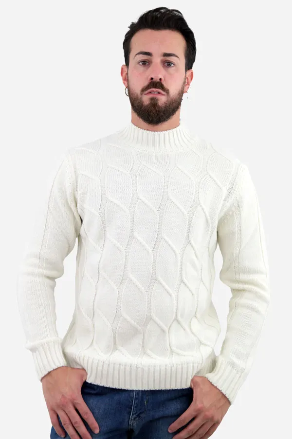 MAGLIONE LUPETTO A TRECCE JAMES BIANCO PANNA 
