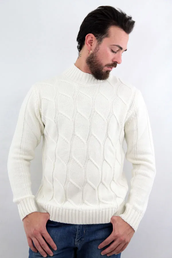 MAGLIONE LUPETTO A TRECCE JAMES BIANCO PANNA 