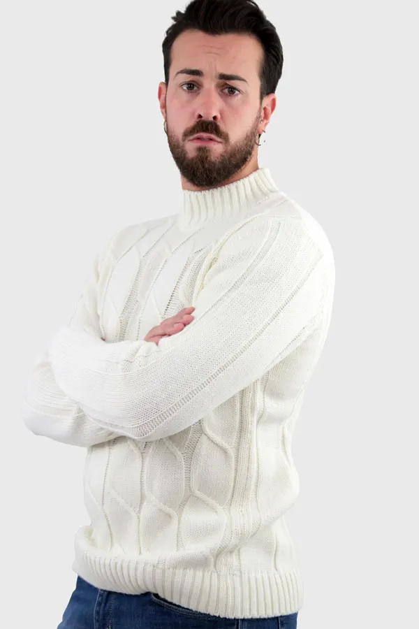 MAGLIONE LUPETTO A TRECCE JAMES BIANCO PANNA 