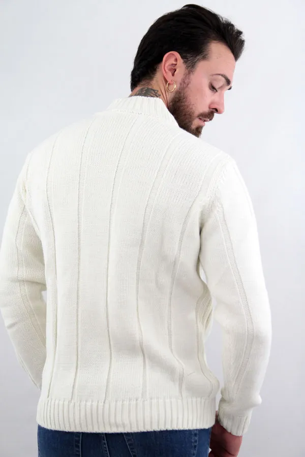 MAGLIONE LUPETTO A TRECCE JAMES BIANCO PANNA 