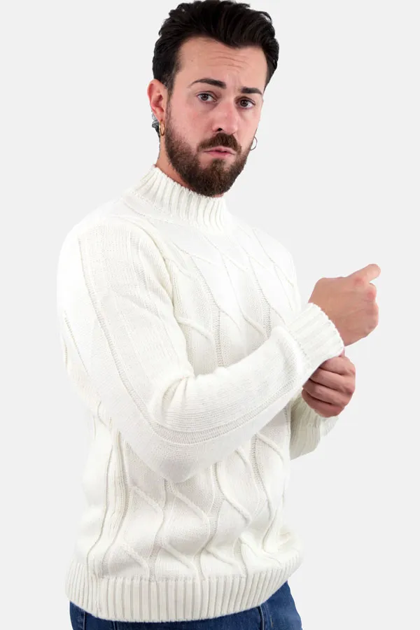 MAGLIONE LUPETTO A TRECCE JAMES BIANCO PANNA 