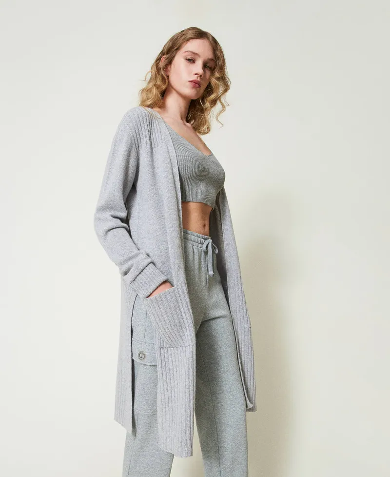 Maxi cardigan in misto lana e lurex