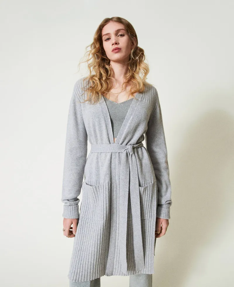 Maxi cardigan in misto lana e lurex
