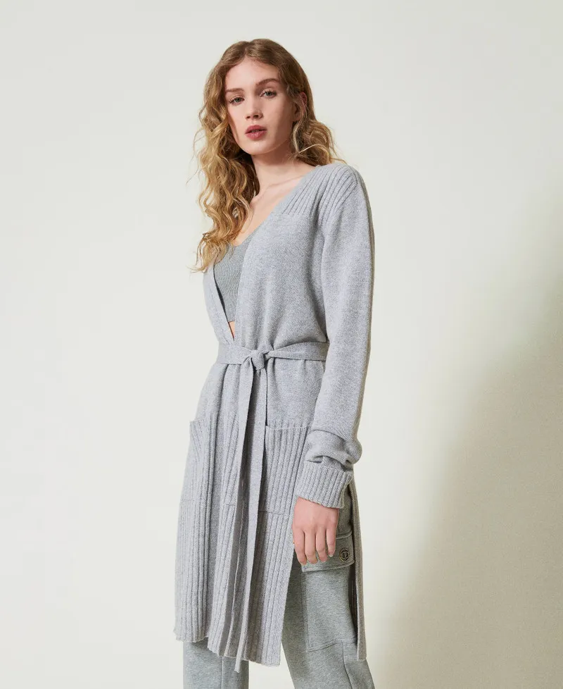 Maxi cardigan in misto lana e lurex