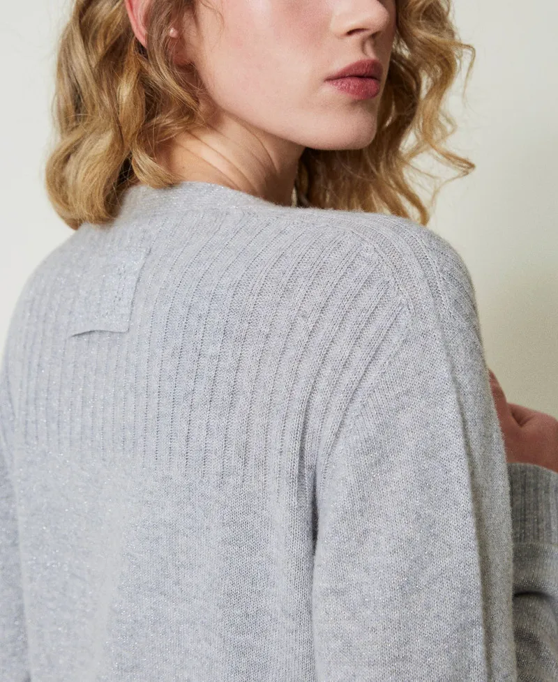 Maxi cardigan in misto lana e lurex