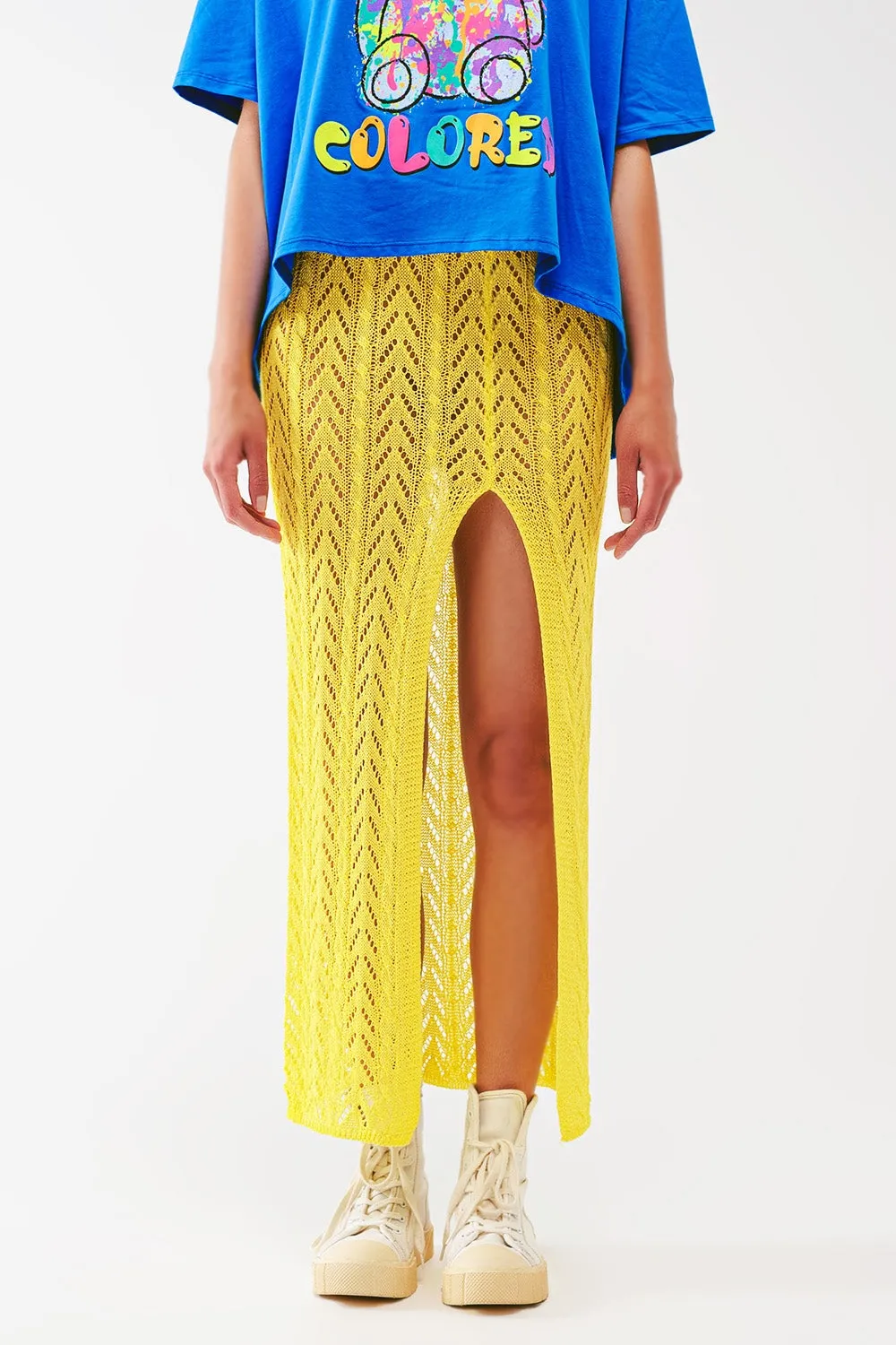 Maxi gonna all'uncinetto in giallo