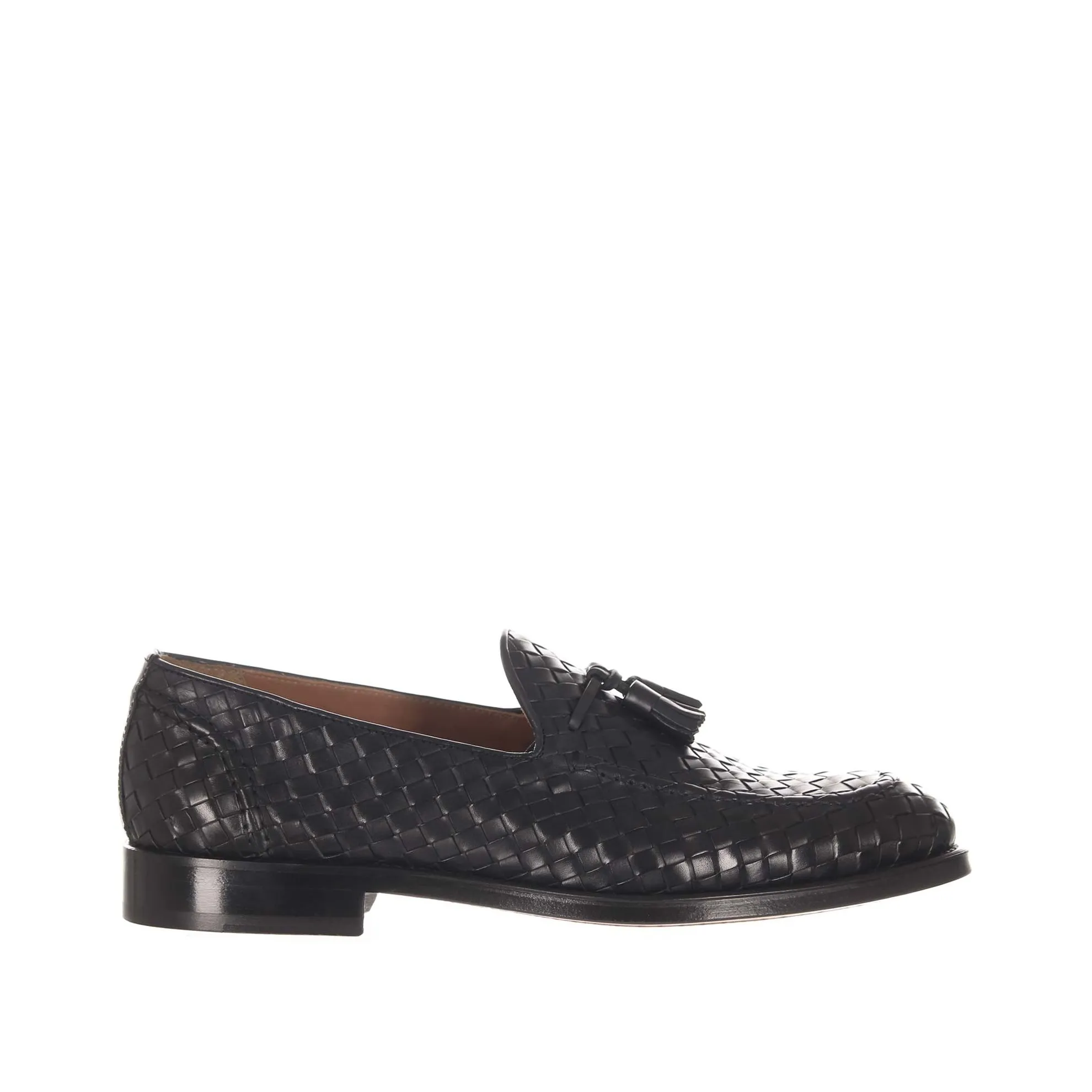 Mocassino in pelle intrecciata con nappine