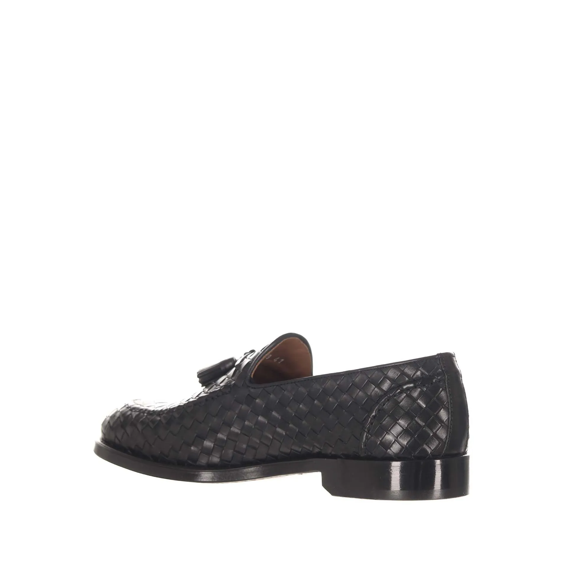 Mocassino in pelle intrecciata con nappine
