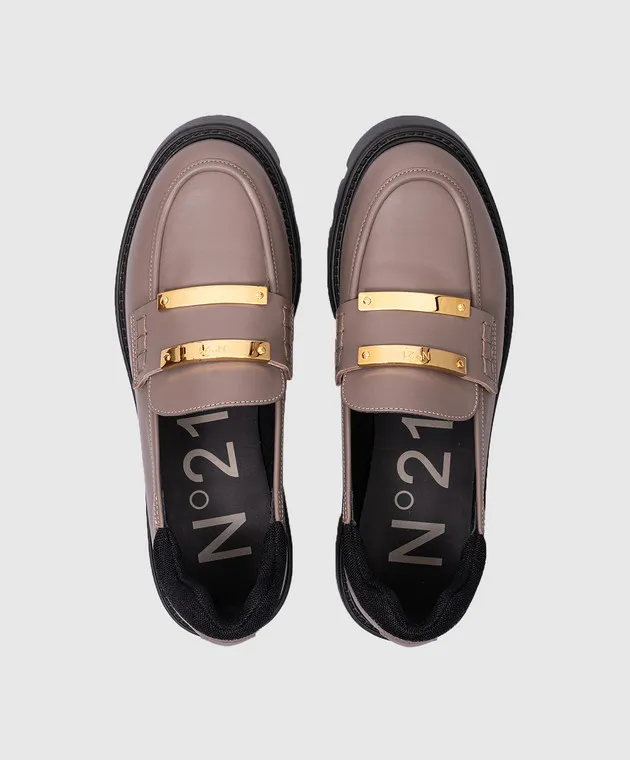 N21 Mocassini in pelle beige con logo 23ISP04480448