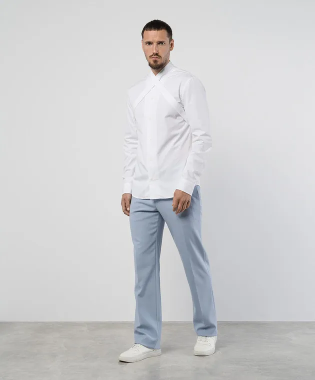 Off-White Pantaloni blu con lana OMCO020F23FAB001