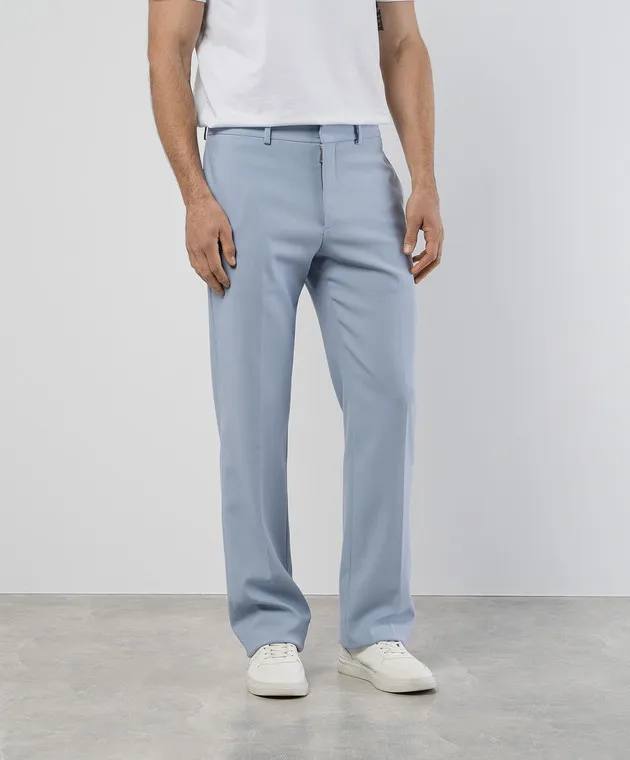 Off-White Pantaloni blu con lana OMCO020F23FAB001