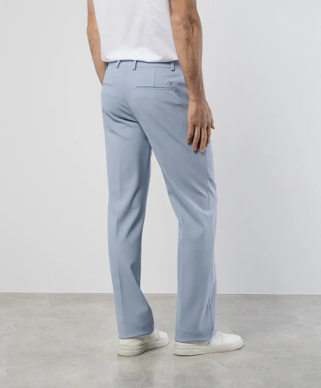Off-White Pantaloni blu con lana OMCO020F23FAB001