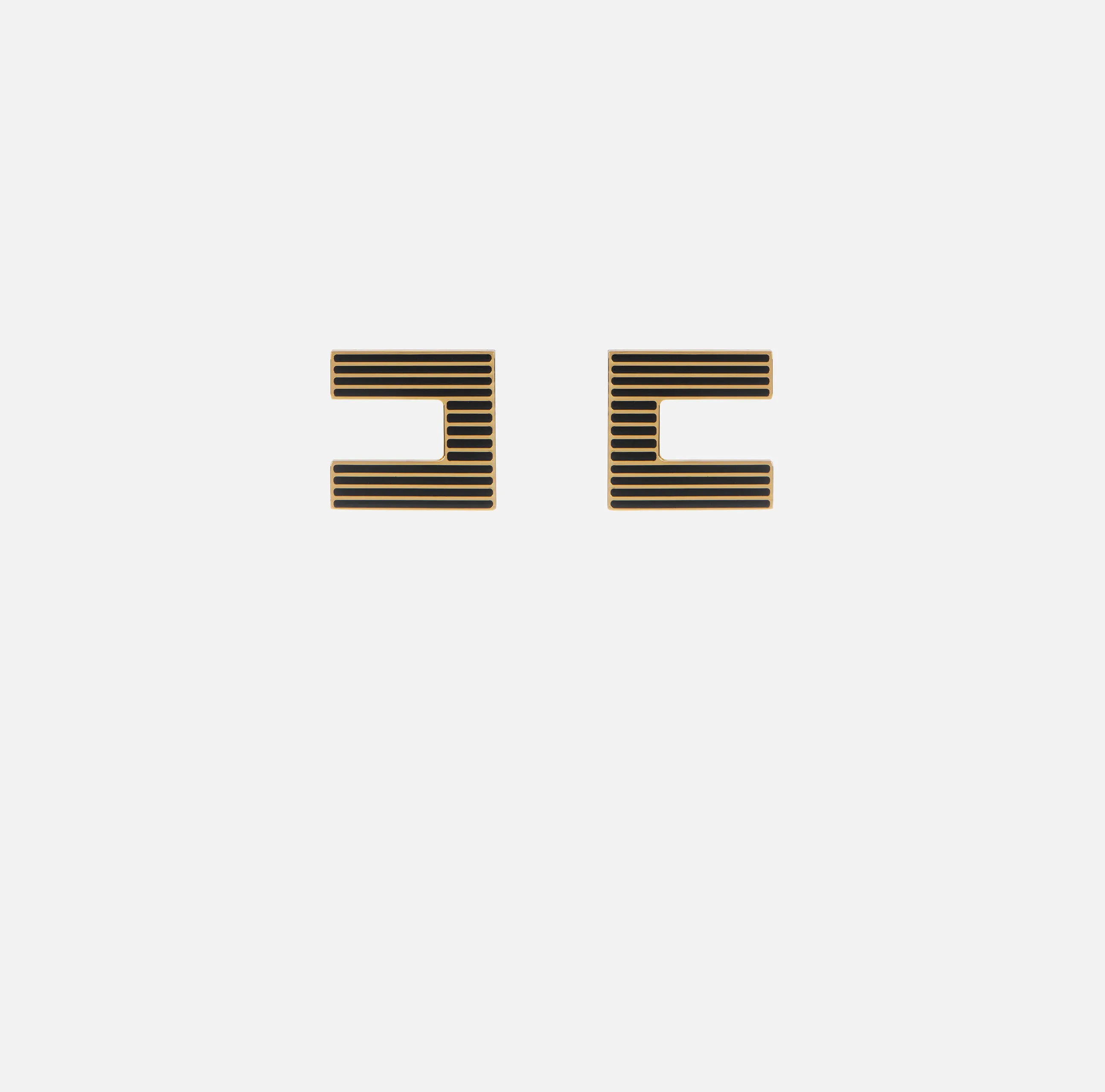 Orecchini logo in ottone a righe smaltate