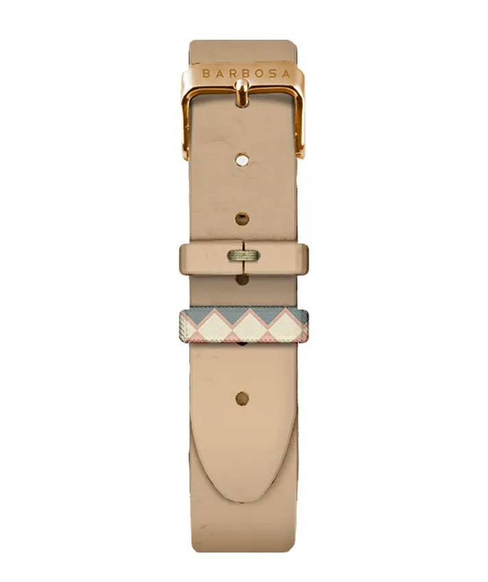 OROLOGIO BIANCO ZIRCONI dm. 36,5 PELLE CREMA ROMBI BLU