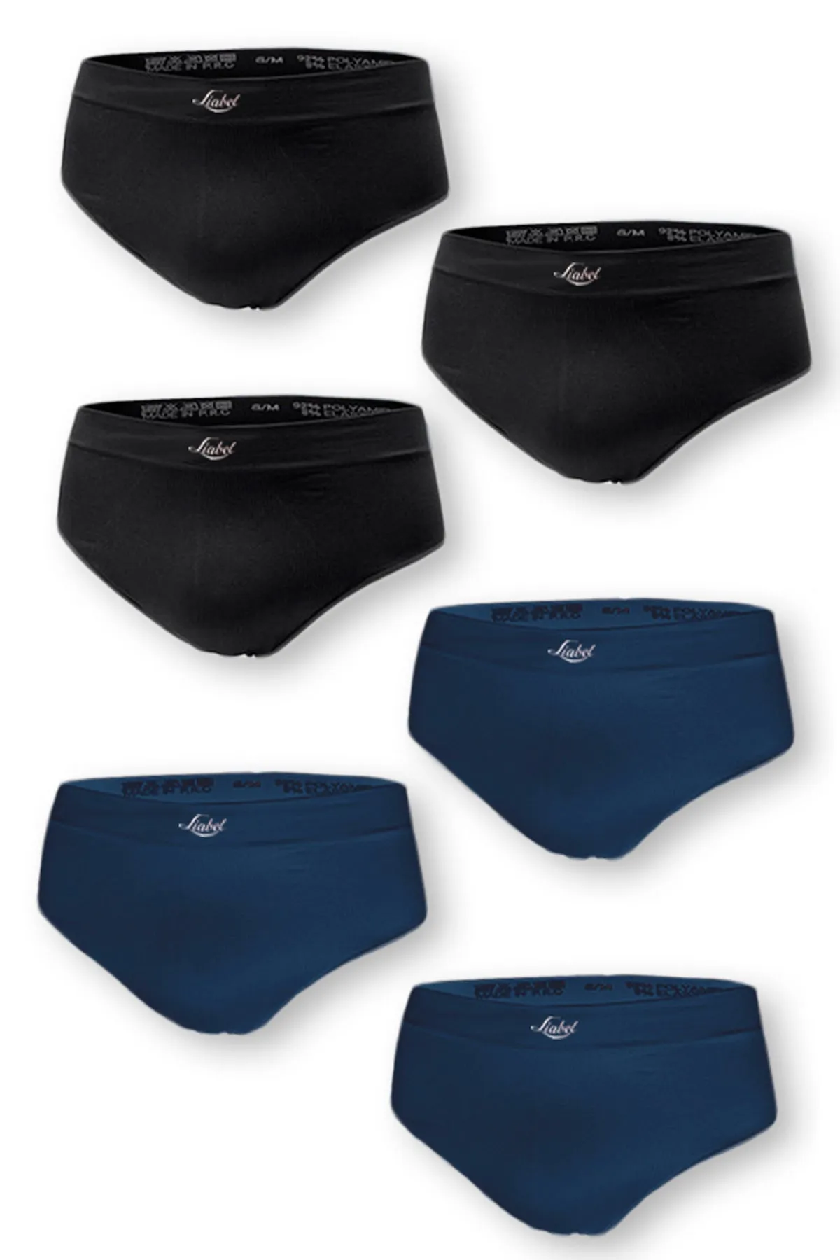 Pack di 6 slip da uomo in microfibra colore assortito nero e blu