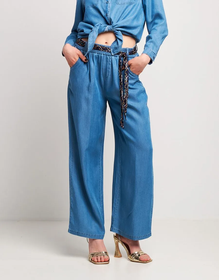 Pantalone largo in denim con tasche