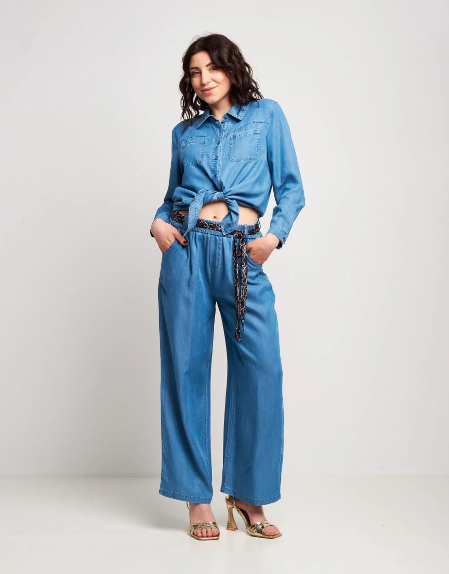 Pantalone largo in denim con tasche