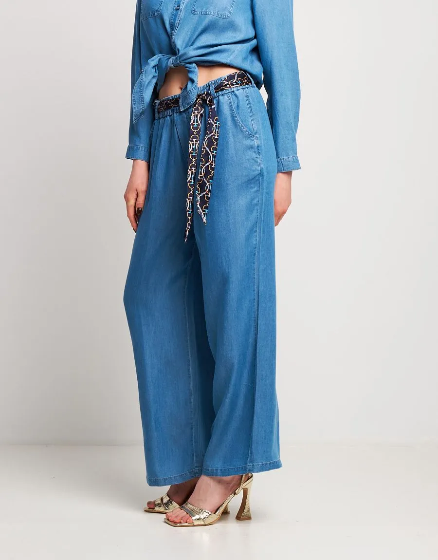 Pantalone largo in denim con tasche