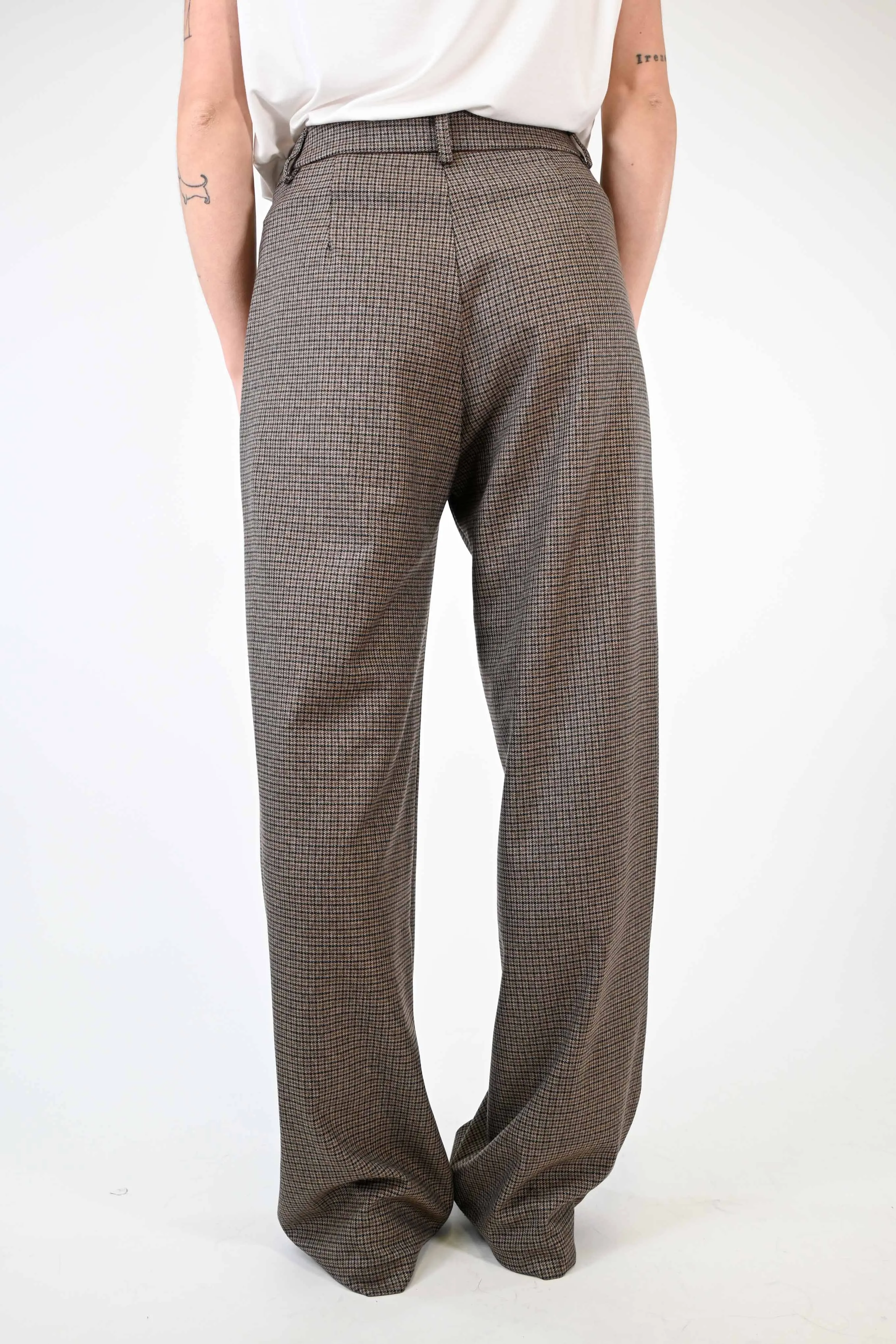 PANTALONE PALAZZO FANTASIA PIED DE POULE CAMMELLO/BLU