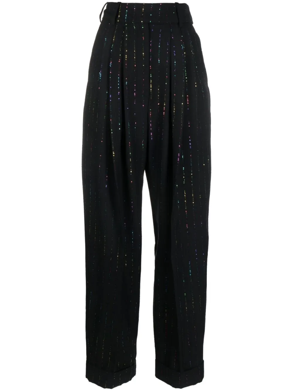Pantaloni a vita alta con paillettes in nero - donna