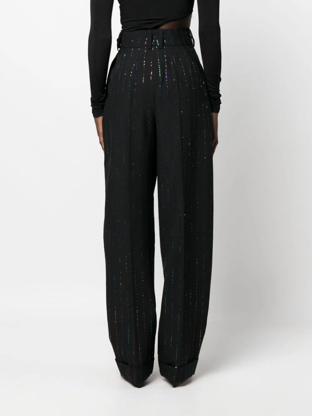 Pantaloni a vita alta con paillettes in nero - donna