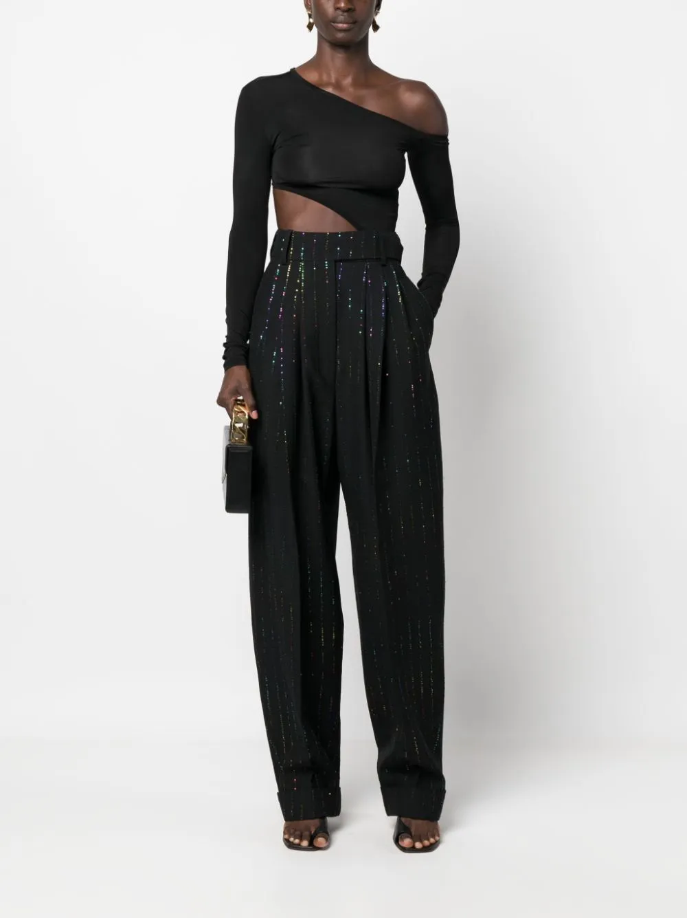 Pantaloni a vita alta con paillettes in nero - donna