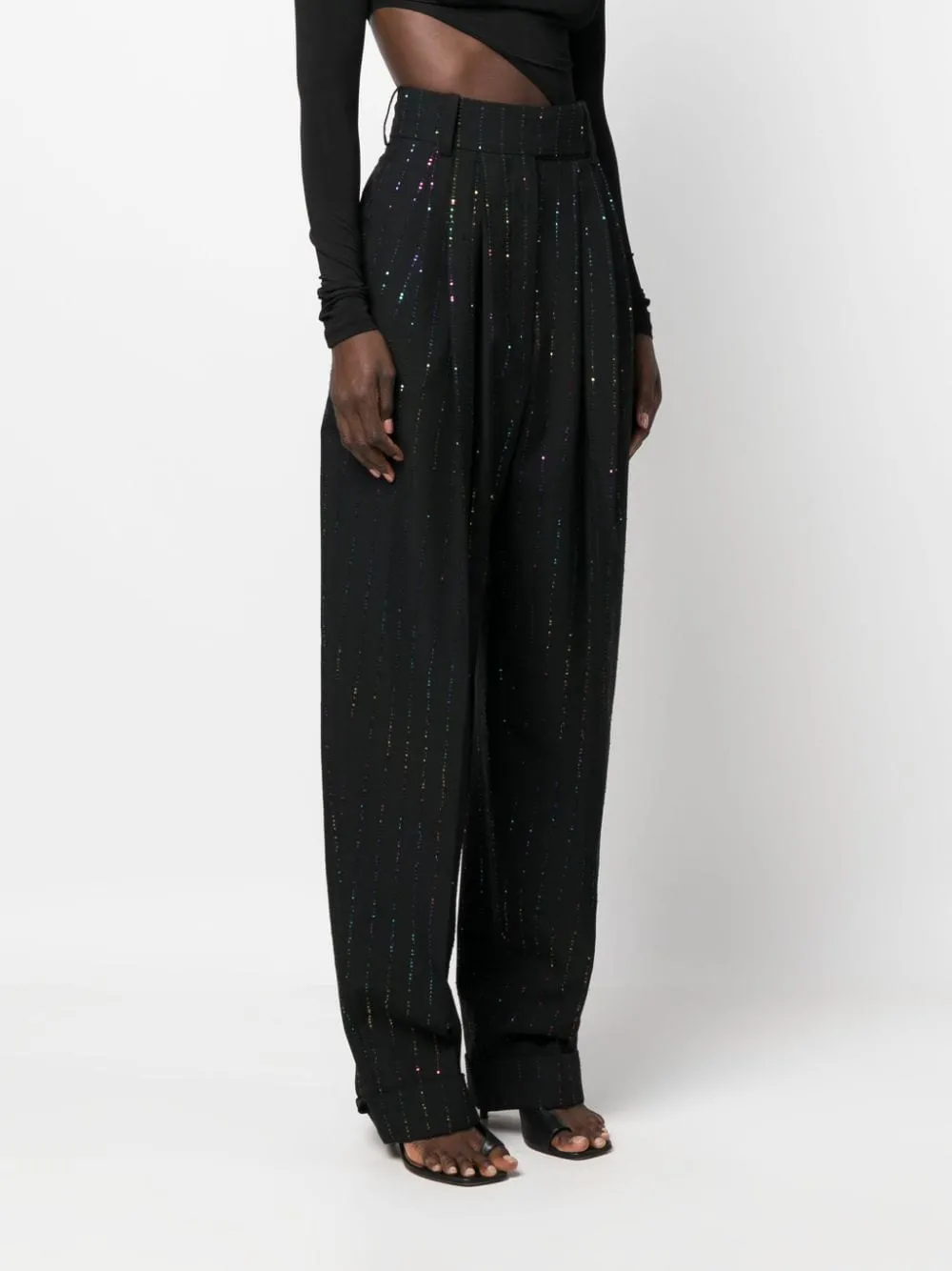 Pantaloni a vita alta con paillettes in nero - donna